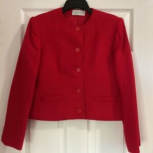 Vintage Evan Picone Wool Cropped Festive Red Blazer, Size 12